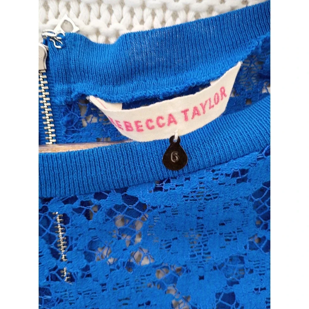Rebecca Taylor Blue Romantic Floral Lace Silk Lined Sheath Dress S NWOT $495
